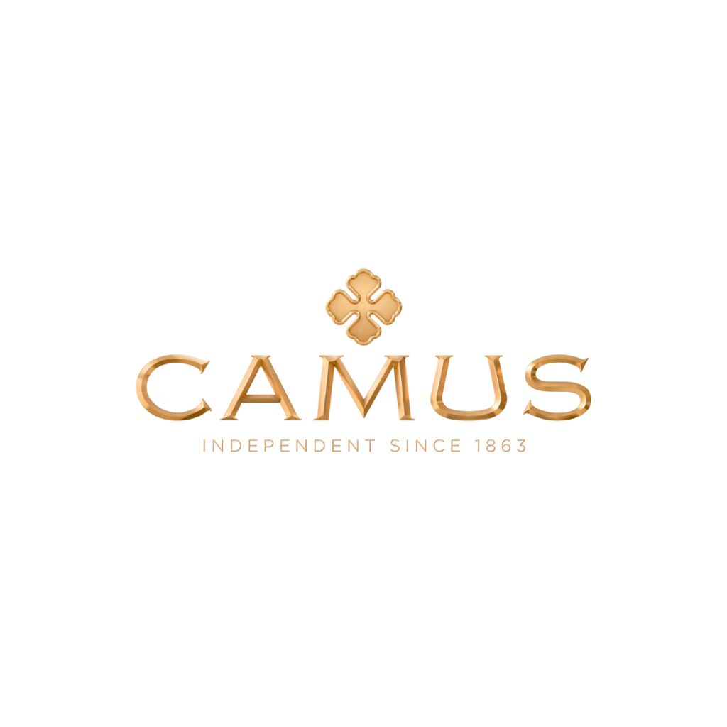 Logo dorato di Camus Cognac, distilleria francese indipendente fondata nel 1863