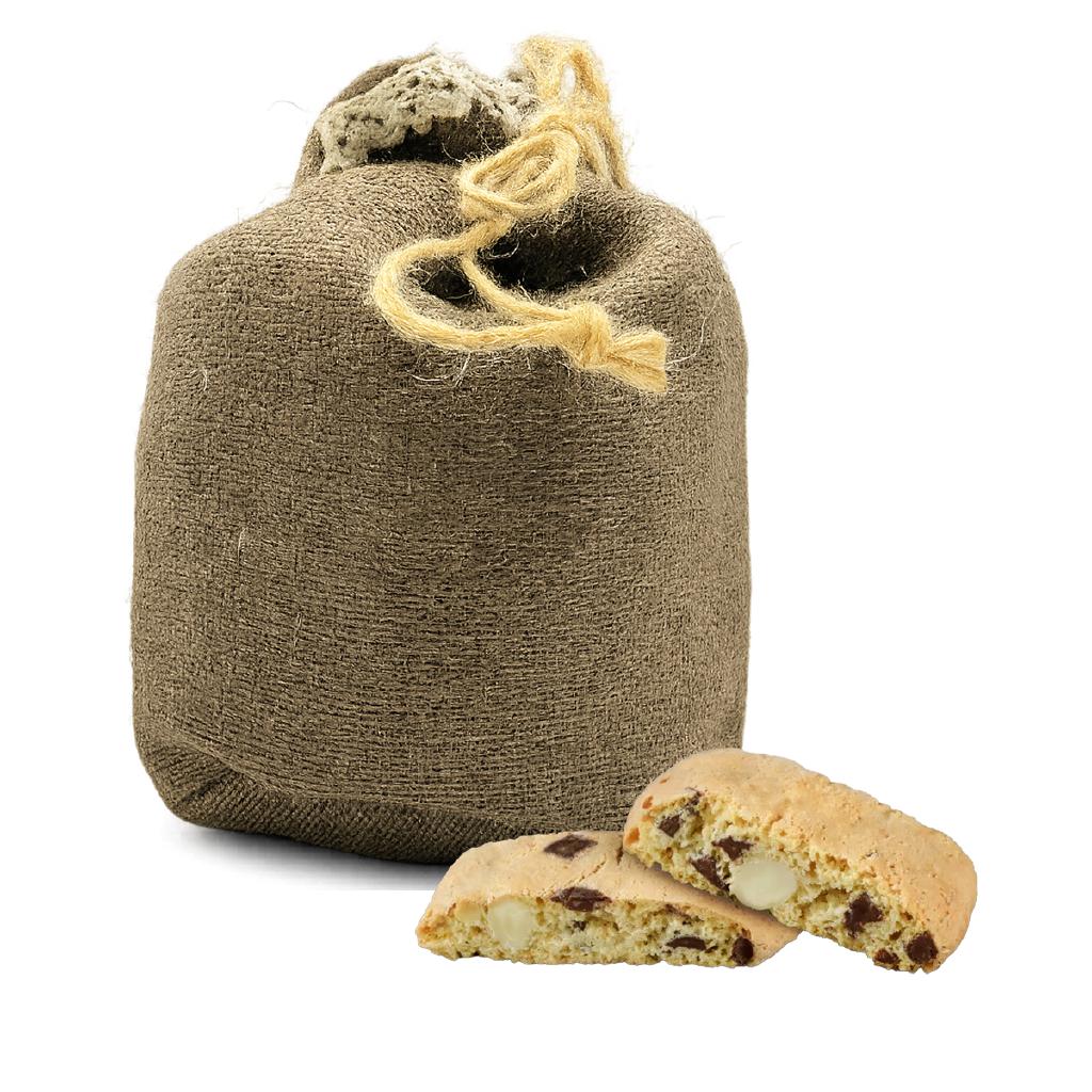 CANTUCCI ALLA MANDORLA E CIOCCOLATO IN SACCO DI JUTA GR 200 FLAMIGNI