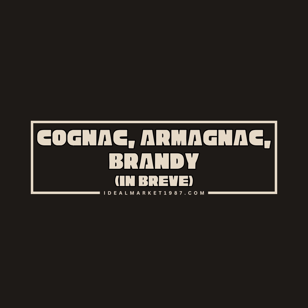 Scritta “Cognac, Armagnac, Brandy (in breve)” su sfondo scuro per contenuto dedicato ai distillati di vino