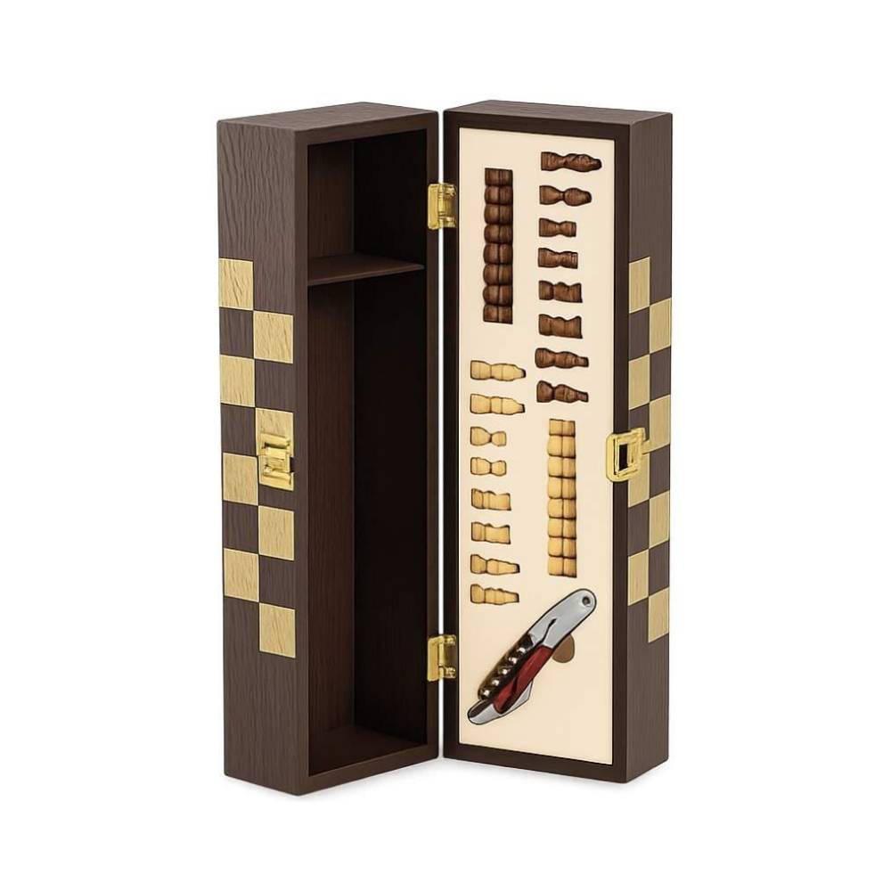 Cofanetto Regalo per 1 Bottiglia con Gioco Scacchi Incluso