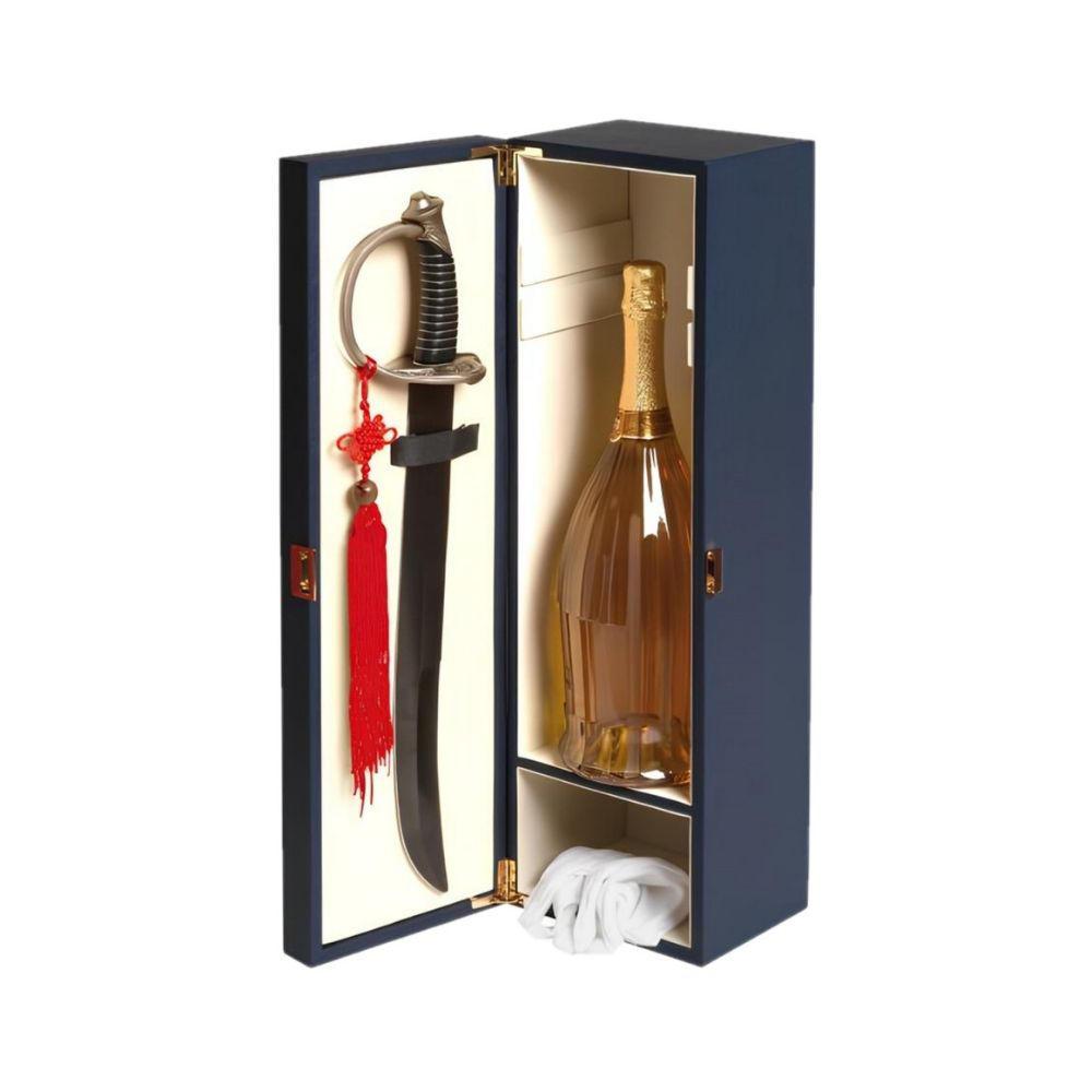 Cofanetto Regalo Blu per 1 Bottiglia con Sciabola e Guanti