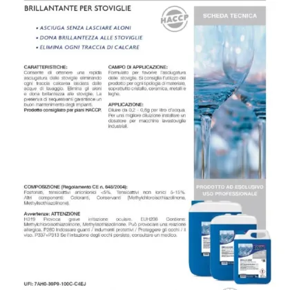 Brillantante per Lavastoviglie Likor Brillcare 5 kg Asciugatura Rapida e Zero Aloni