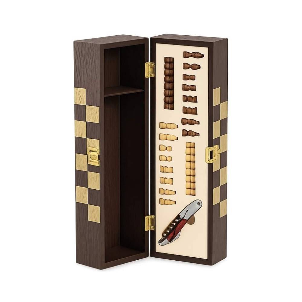 Cofanetto Regalo per 1 Bottiglia con Gioco Scacchi Incluso