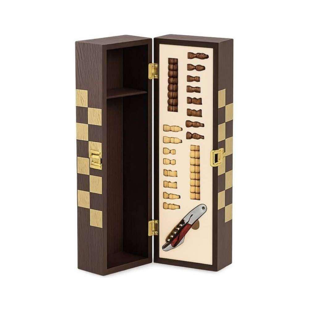 Cofanetto Regalo per 1 Bottiglia con Gioco Scacchi