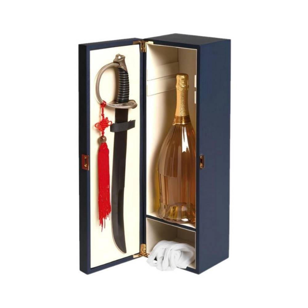 Cofanetto Regalo Blu per 1 Bottiglia con Sciabola e Guanti