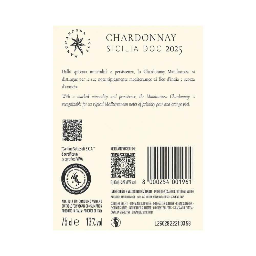 Chardonnay Mandrarossa 750 ml - Idealmarket 1987 Favara