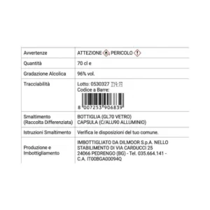 Alcool Etilico Alimentare Puro 96° | 70cl