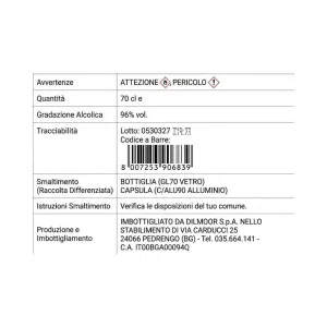 Alcool Etilico Alimentare Puro 96° | 70 cl