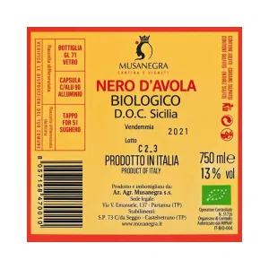 Vino Nero d’Avola Biologico DOC 75 cl Alda delle Nuvole – Musanegra