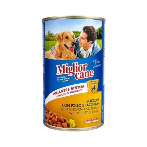 Migliorcane Cibo Umido per Cani Adulti con Pollo e Tacchino – Bocconcini in Lattina 1,25 kg