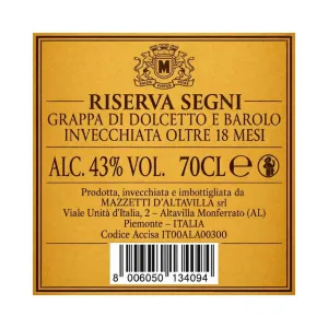 Grappa Mazzetti d'Altavilla Riserva Segni 70 cl