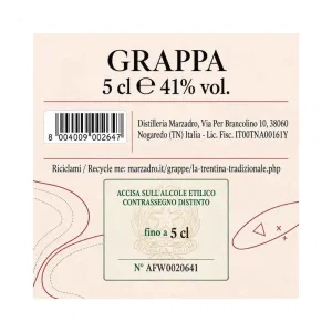Grappa Marzadro La Trentina Tradizionale Mignon 5 cl