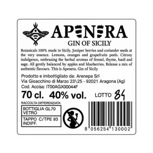 Gin Apenera London Dry Gin Siciliano 70 cl