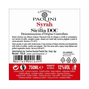 Vino R. Syrah Sicilien 75 cl Paolini
